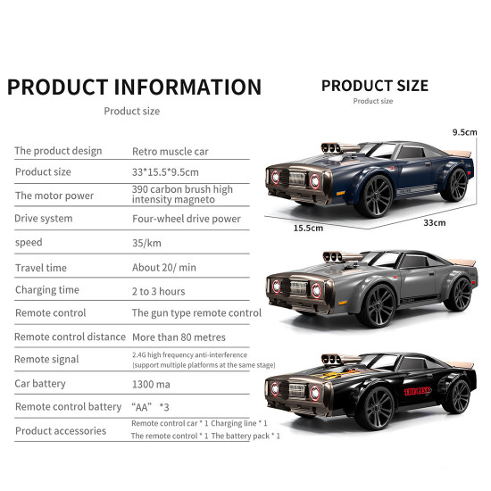 1/16 rc car 2.4g 4wd 35km/h rc drift muscle car model electric vehicle toys - rtr version