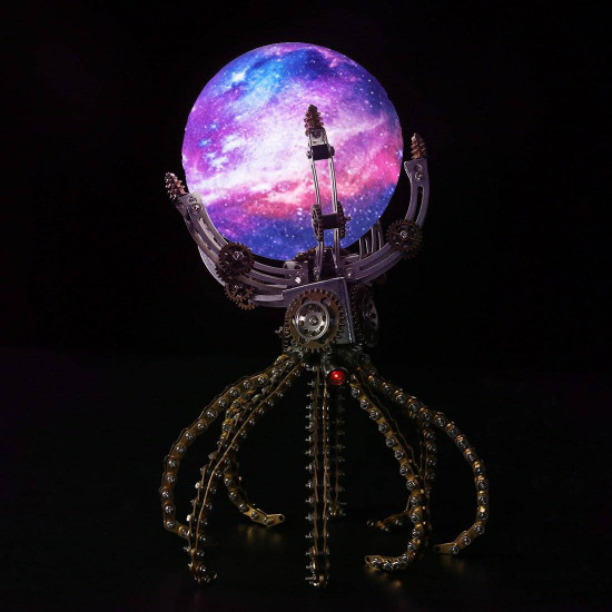 1060pcs steampunk mechanical octopus metal model kits with jupiter moon lamp