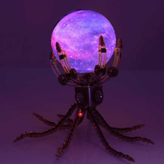 1060pcs steampunk mechanical octopus metal model kits with jupiter moon lamp