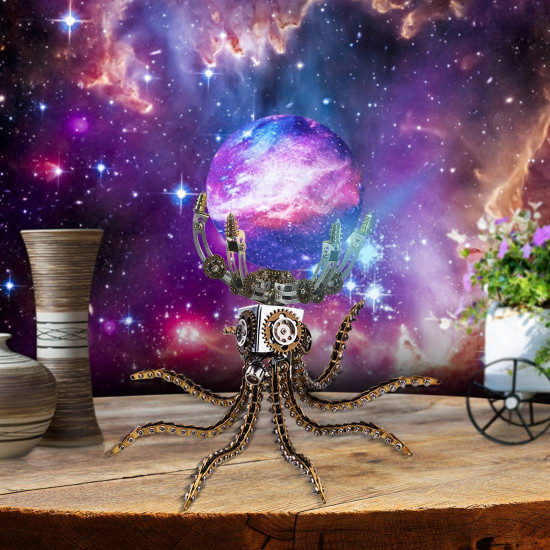 1060pcs steampunk mechanical octopus metal model kits with jupiter moon lamp