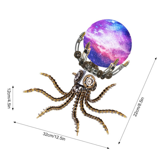 1060pcs steampunk mechanical octopus metal model kits with jupiter moon lamp