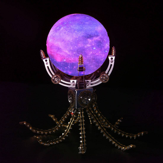 1060pcs steampunk mechanical octopus metal model kits with jupiter moon lamp