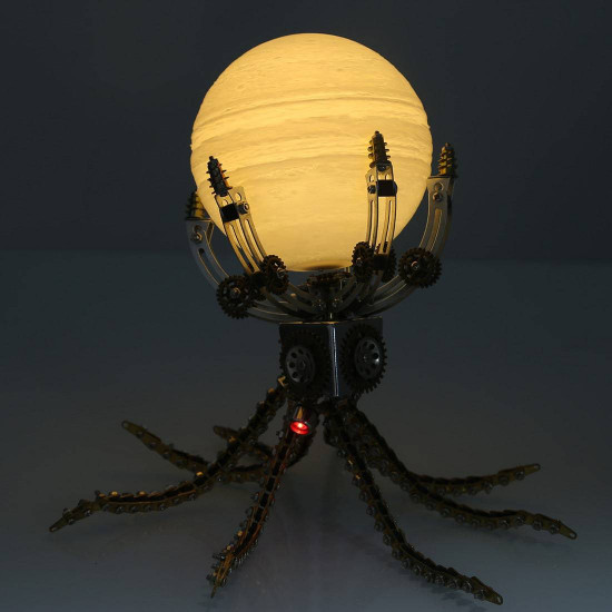 1060pcs steampunk mechanical octopus metal model kits with jupiter moon lamp