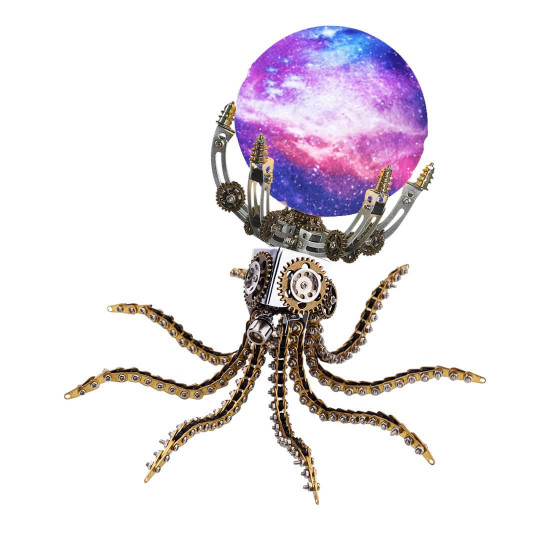 1060pcs steampunk mechanical octopus metal model kits with jupiter moon lamp