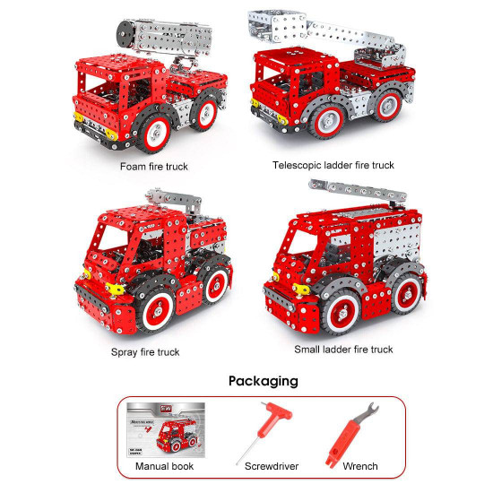 1375pcs+ diy metal assembly fire truck model exquisite four-piece educational toy gift