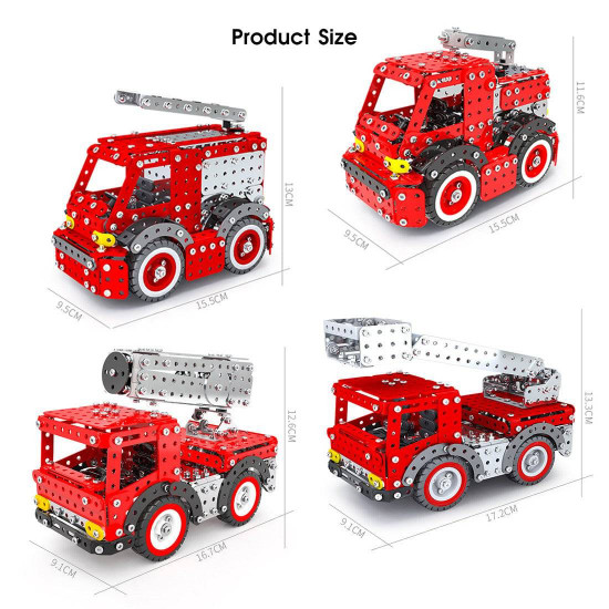 1375pcs+ diy metal assembly fire truck model exquisite four-piece educational toy gift