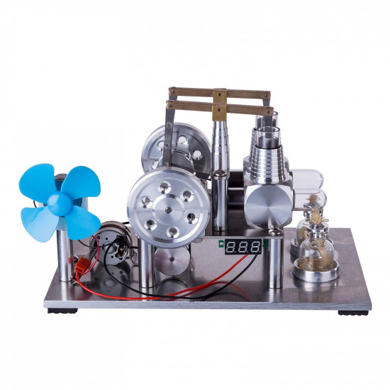 2 cylinders hot air balance type generator stirling engine model with voltage meter bulb fan physical experiment educational toy
