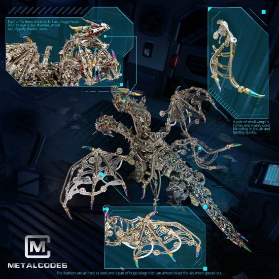 2900+pcs mechanical 3 headed dragon metal model kits gorekia