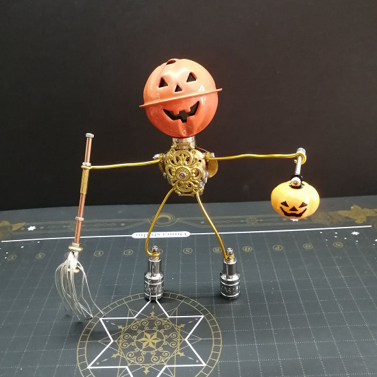 2pcs/set steampunk brass pumpkin spider scarecrow 3d metal model kits for halloween