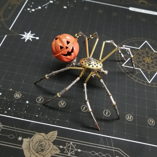 2pcs/set steampunk brass pumpkin spider scarecrow 3d metal model kits for halloween