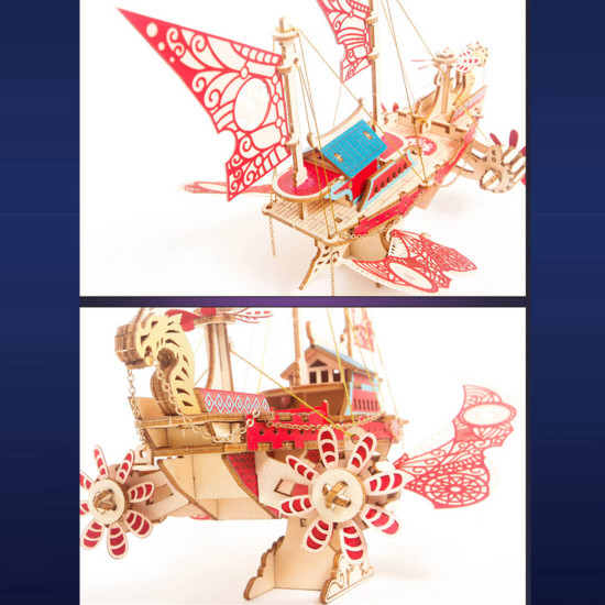 300+pcs diy fantasy dragon airship 3d steampunk wooden puzzle toy model