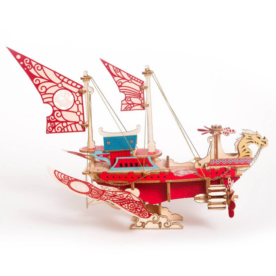 300+pcs diy fantasy dragon airship 3d steampunk wooden puzzle toy model