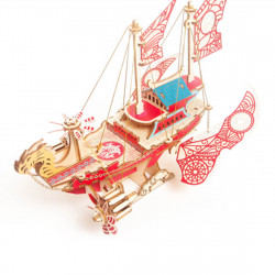 300+pcs diy fantasy dragon airship 3d steampunk wooden puzzle toy model