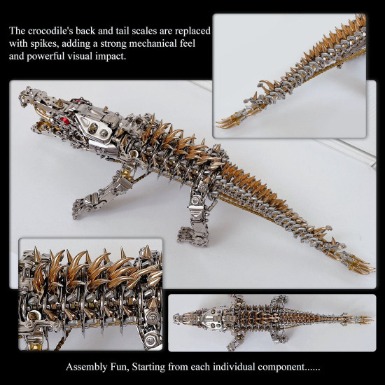 3d diy metal mechanical crocodile assembly model building kits 1500+pcs