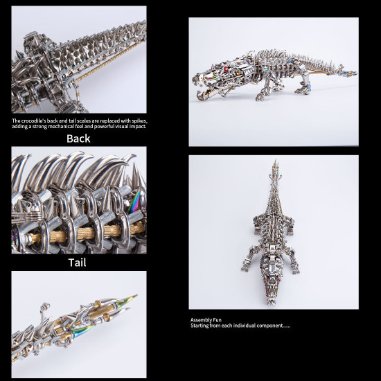 3d diy metal mechanical crocodile assembly model building kits 1500+pcs