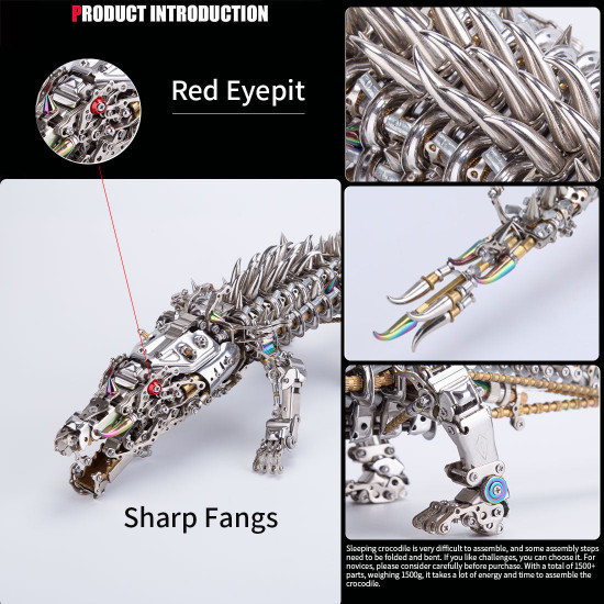 3d diy metal mechanical crocodile assembly model building kits 1500+pcs