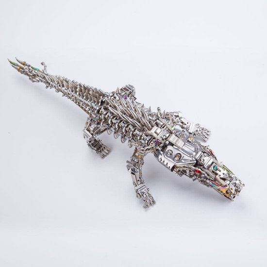 3d diy metal mechanical crocodile assembly model building kits 1500+pcs