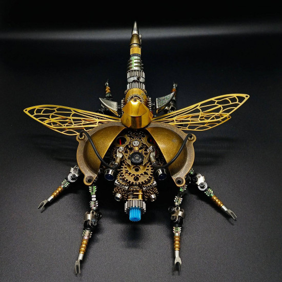 3d metal diy rotatable steampunk beetle insect assembly kit with voice control light