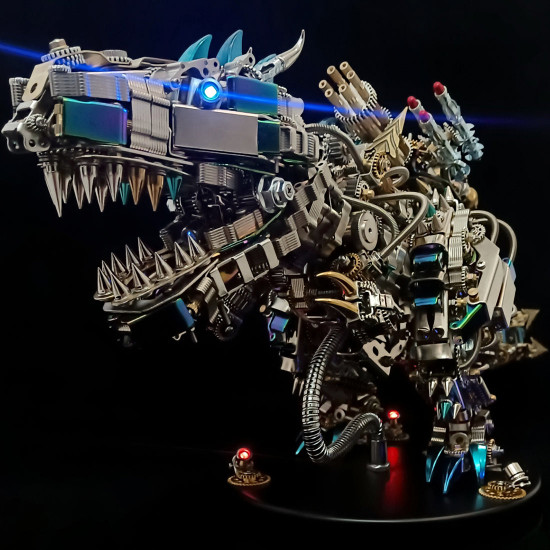 3d metal rex dinosaur mechanical puzzle  diy assembly model kit - 2500pcs+55cm height