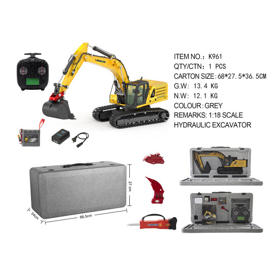 4-in-1 1/18 2.4g metal rtr rc excavator model with simulated hydraulic system pre-order