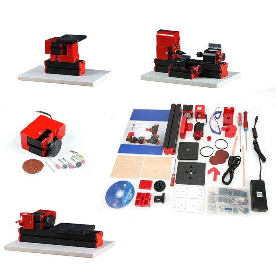 4 in 1 micro machine tool wire saw wood lathe sand mill handheld machine tool diy assembly kit 100pcs+