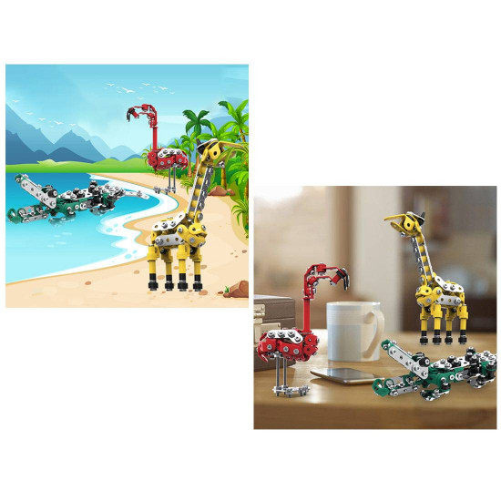 499pcs diy metal assembly model set educational toy (flamingo + giraffe + crocodile)