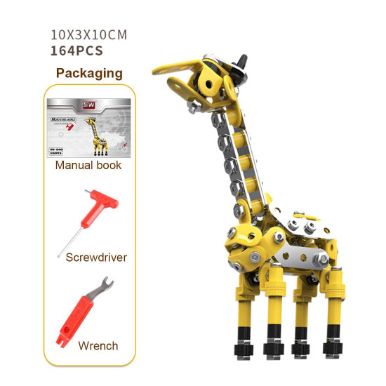 499pcs diy metal assembly model set educational toy (flamingo + giraffe + crocodile)