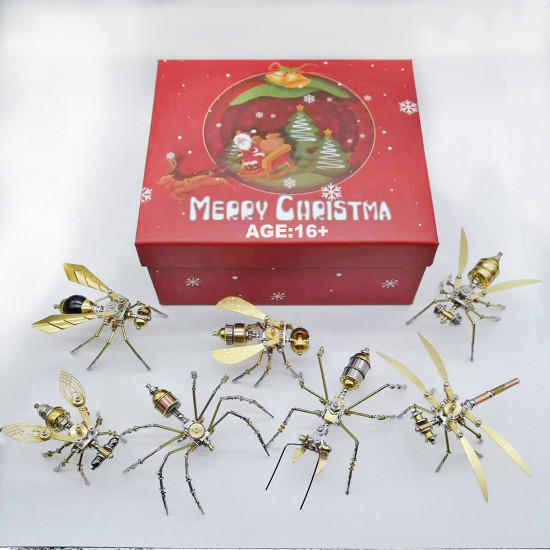 7pcs/set 3d diy mini steampunk mini metal insects model kits christmas