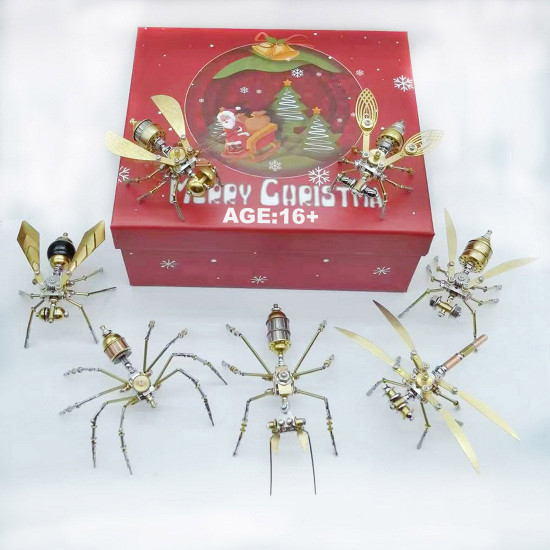 7pcs/set 3d diy mini steampunk mini metal insects model kits christmas