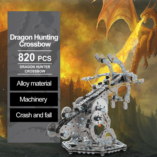 820pcs metal assembly diy toy mechanical gear transmission launched dragon hunting crossbow