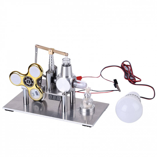 balance type hot air v2 stirling engine generator with luminous gyroscope bulb experiment toy