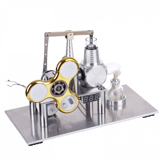 balance type hot air v2 stirling engine generator with luminous gyroscope bulb experiment toy