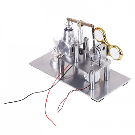 balance type hot air v2 stirling engine generator with luminous gyroscope bulb experiment toy