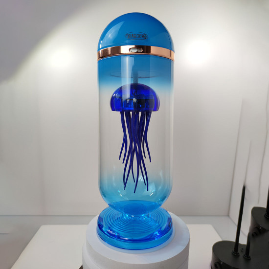 blue mechanical capsule jellyfish model artistic with glass cover