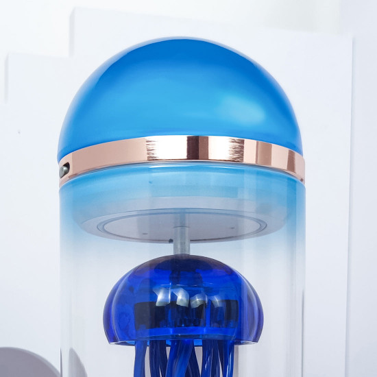 blue mechanical capsule jellyfish model artistic with glass cover