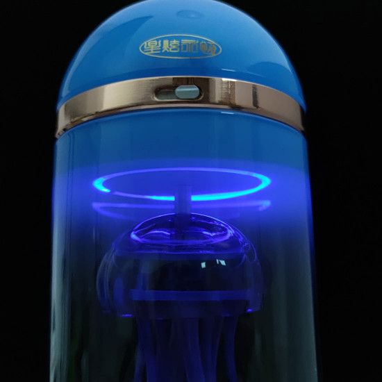 blue mechanical capsule jellyfish model artistic with glass cover