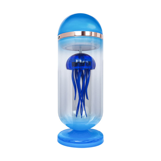 blue mechanical capsule jellyfish model artistic with glass cover