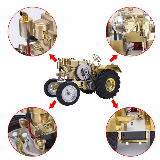 brass gas powered roller tractor vehicle model with mini horizontal water-cooled engine