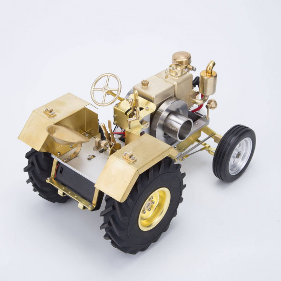 brass gas powered roller tractor vehicle model with mini horizontal water-cooled engine