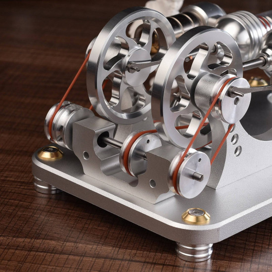 custom 2 cylinders hot air stirling engine model generator with voltage meter & led lamp bead