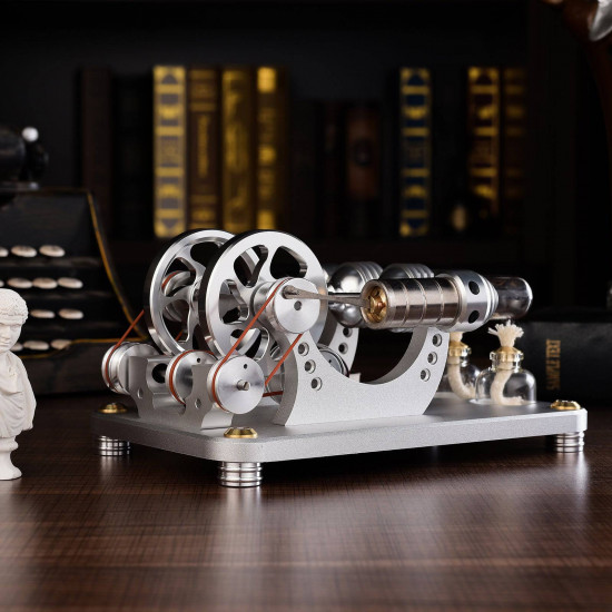 custom 2 cylinders hot air stirling engine model generator with voltage meter & led lamp bead