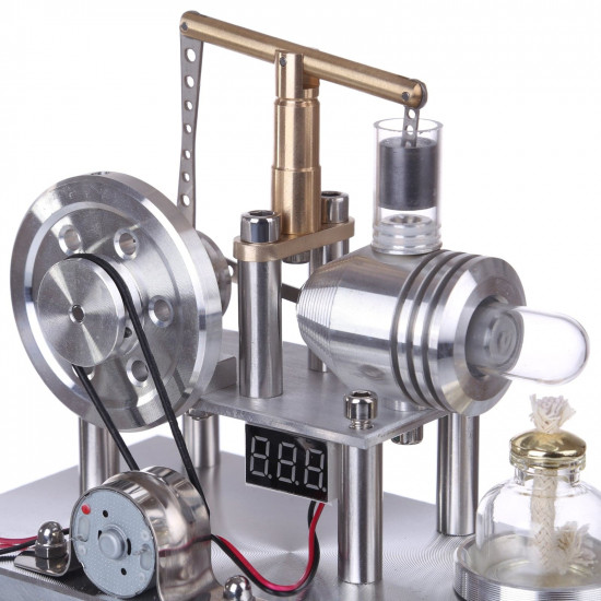 custom balance type hot air single cylinder stirling engine generator model with  led bulb & voltage digital display meter