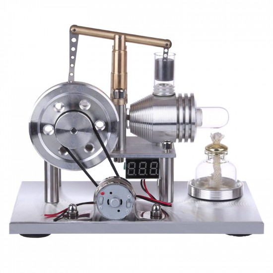 custom balance type hot air single cylinder stirling engine generator model with  led bulb & voltage digital display meter