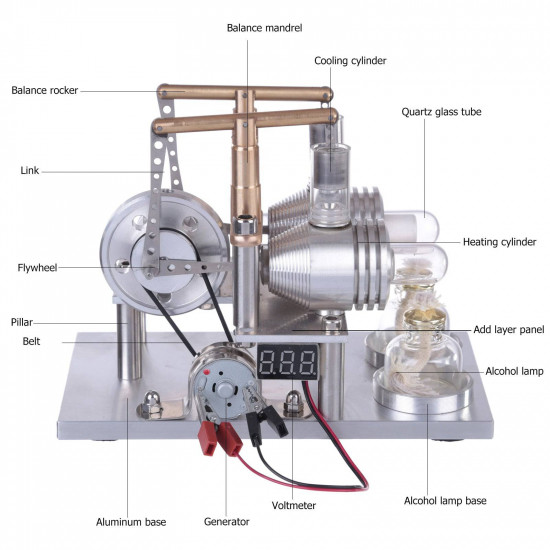 custom stirling engine 2 cylinders hot air generator model with voltage meter led bulb science experiment educational toy