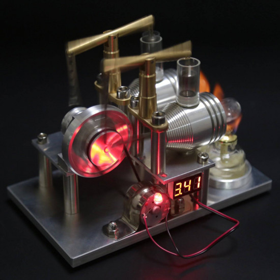 custom stirling engine 2 cylinders hot air generator model with voltage meter led bulb science experiment educational toy