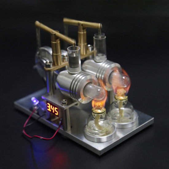 custom stirling engine 2 cylinders hot air generator model with voltage meter led bulb science experiment educational toy