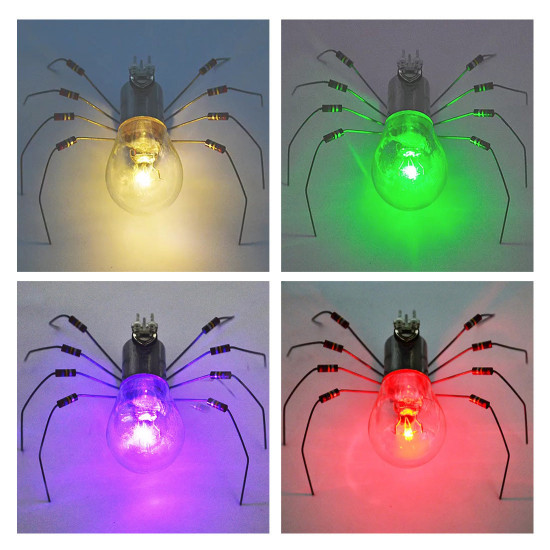 diy handmade electronic 4 spiders kits toys glow light decor - transparent + orange + red + blue