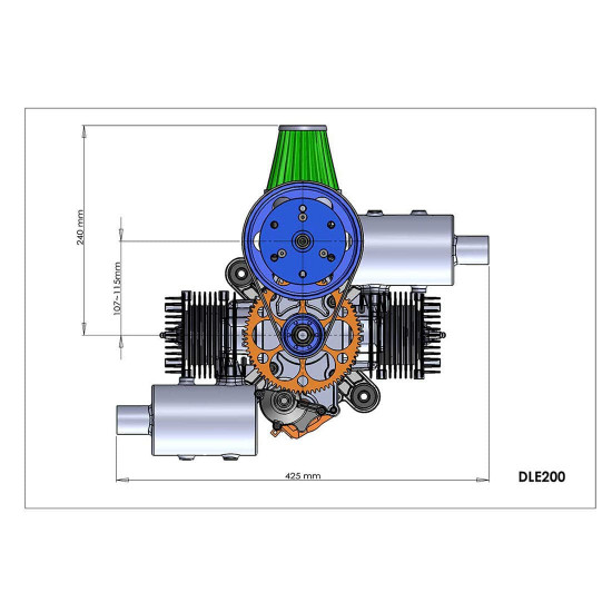 dle200 powered parachutes gasoline engine two-cylinder two stroke air cooled electric start (standard exhaust pipe)