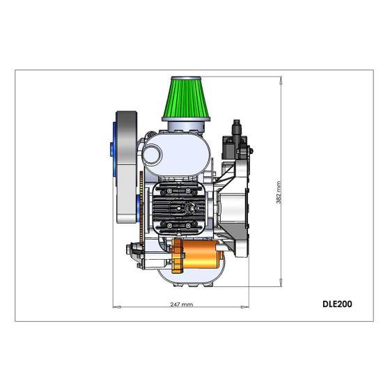 dle200 powered parachutes gasoline engine two-cylinder two stroke air cooled electric start (standard exhaust pipe)