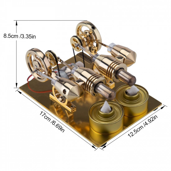 enjomor 4 cylinder hot air stirling engine generator with bulb & voltmeter